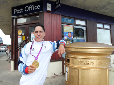 Post Office celebrates Peter Kennaugh's Olympic win with a gold post box