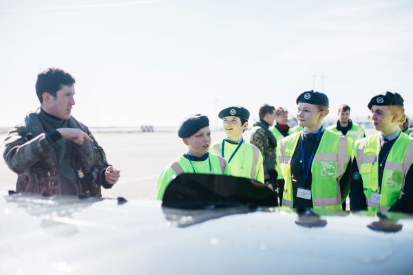 Flight LT Max McNamara ansering some questions from the RAF Air Cadets