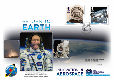 British Astronaut Tim Peake to return from space with signed Royal Aeronautical Society/Isle of Man Post Office special 150th Anniversary stamp covers 