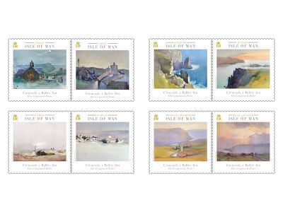 Isle of Man Post Office releases a set of scenic stamps that showcases the work of Manx artists, David Byrne and the late Nancy Corkish
