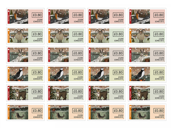 24 x Manx Winter Wildlife Self-Adhesive Stamps