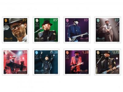 Eight Stamps Issued by Isle of Man Post Office to Celebrate the Life and Career of  Maurice Gibb CBE 