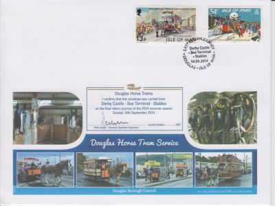 Limited edition postmark cover commemorates final return journey of 2014 for the Douglas Horse Trams