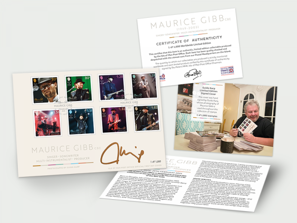 Maurice Gibb CBE First Day Cover signed by Guido Karp