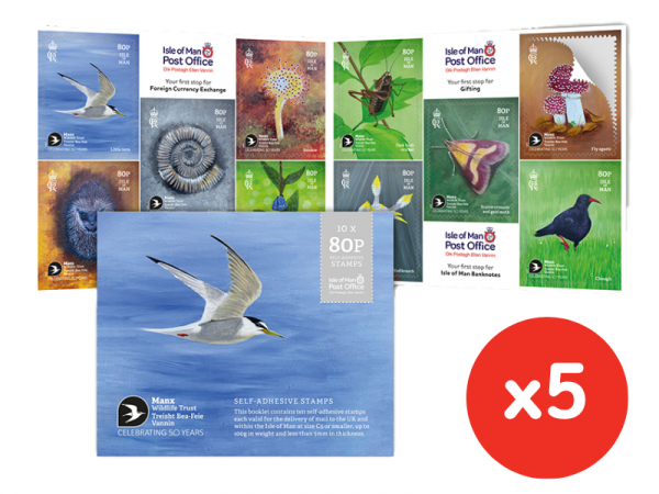 5 x Manx Wildlife Trust Postal Booklets (50 stamps in total)